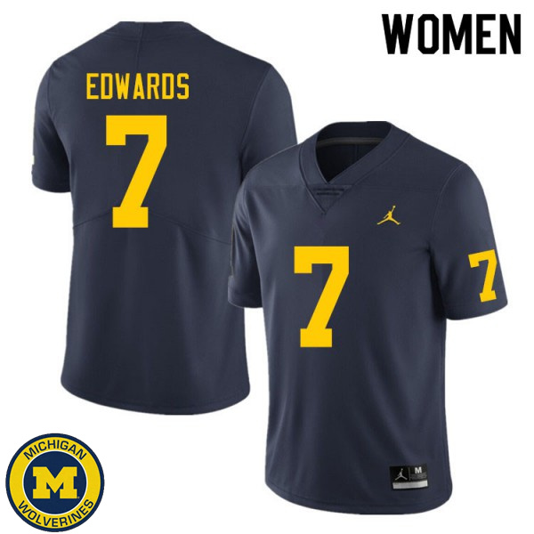 Women Michigan Wolverines #7 Donovan Edwards Navy Official Game Jersey